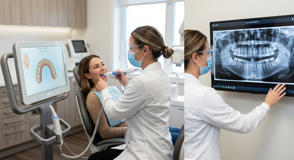 3D dental scan and X-ray evaluation before choosing aligners or braces