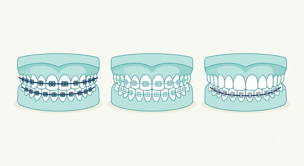 Metal, ceramic and lingual braces compared side by side
