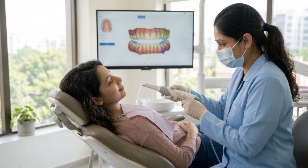 Teenager having a digital scan for clear aligners